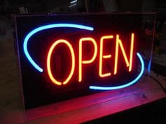Open Blue Red Neon Sign