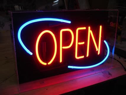 Open Blue Red Neon Sign