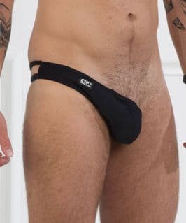 Black One Sided Thong - Twin Strap