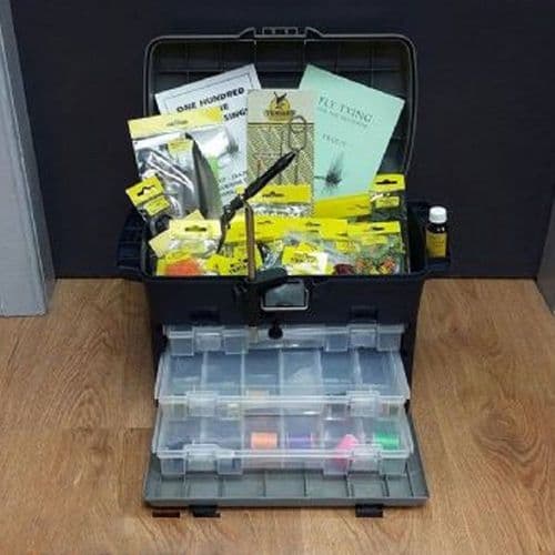Complete Fly Tying Kit - Vice, Tools, Materials, Hooks, Storage Box