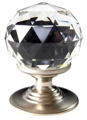 Crystal Glass Knobs Handles-40mm-Facet Ball Crystal- Satin Silver - SECONDS