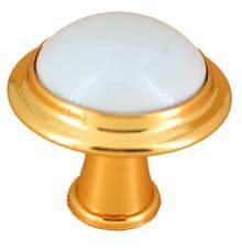 Mondeo Porcelain Cabinet Drawer Cupboard Knobs - Brassy Natural Gold Finish