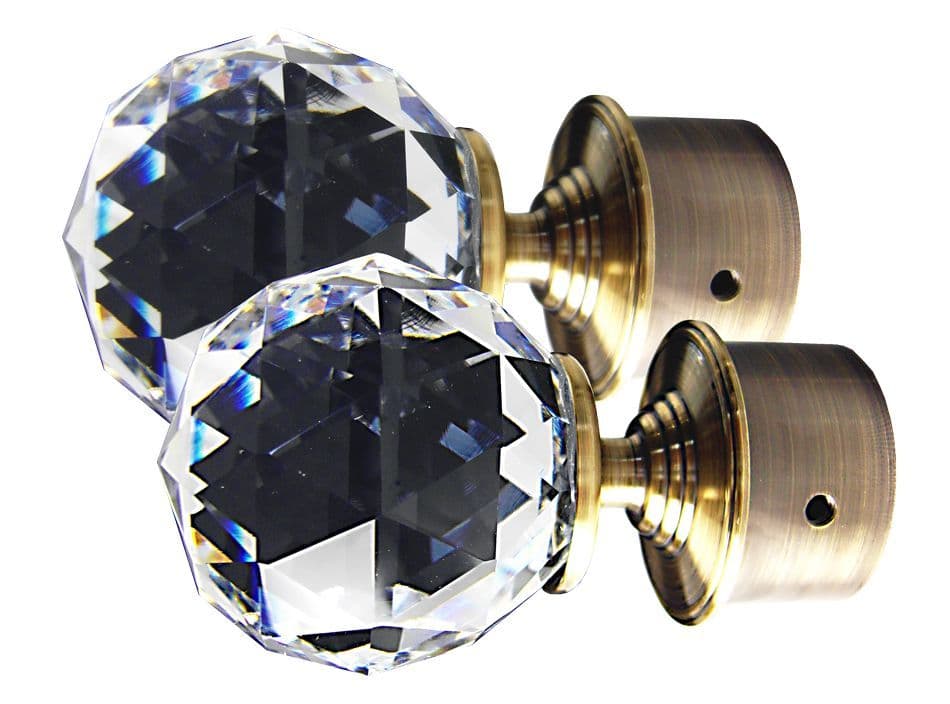 OVO®  TEZ®  Crystal Glass Curtain Pole Head Finials - Antique Brass - Sold as pair