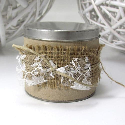 Μπομπονιέρα Γάμου κουτάκι δεμένο με λινάτσα και δαντέλα - Wedding favour tied with burlap and lace