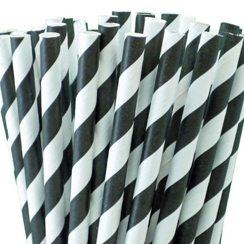 Χάρτινα Καλαμάκια Ριγέ Μαύρο / Black Stripes Paper Straws
