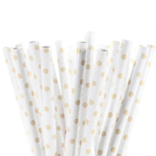 Χάρτινα Καλαμάκια Εκρού Πουά / Cream Dots Paper Straws