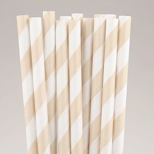 Χάρτινα Καλαμάκια Εκρού Ριγέ / Cream Stripes Paper Straws
