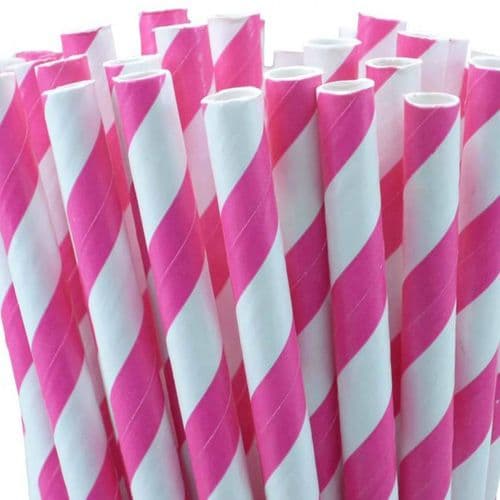 Χάρτινα Καλαμάκια Φούξια Ριγέ / Fucsia Stripes Paper Straws