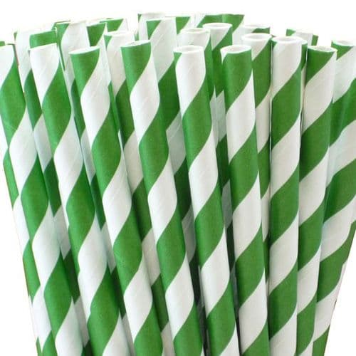 Χάρτινα Καλαμάκια Πράσινο Ριγέ / Green Stripes Paper Straws