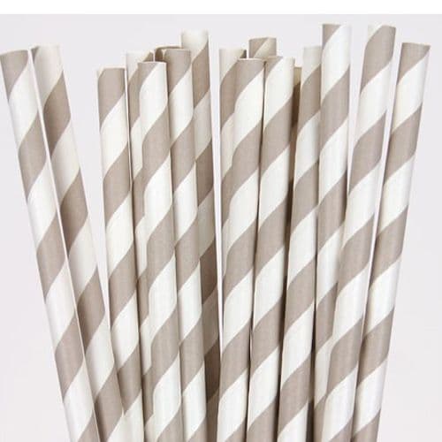 Χάρτινα Καλαμάκια Γκρι Ριγέ / Grey Stripes Paper Straws