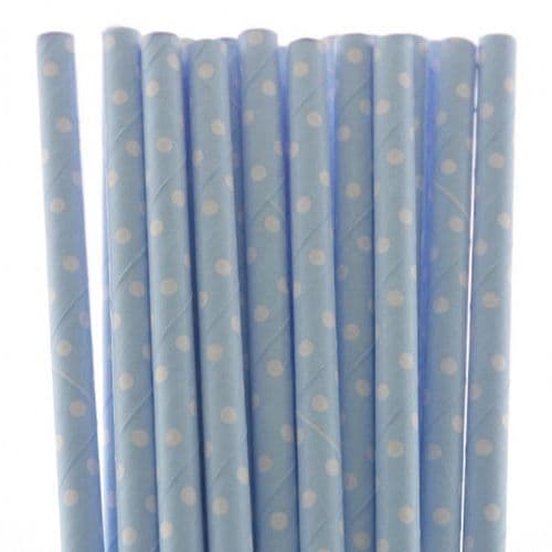 Χάρτινα Καλαμάκια Γαλάζιο Πουά / Light Blue Dots Paper Straws