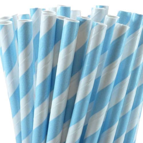 Χάρτινα Καλαμάκια Γαλάζιο Ριγέ / Light Blue Stripes Paper Straws