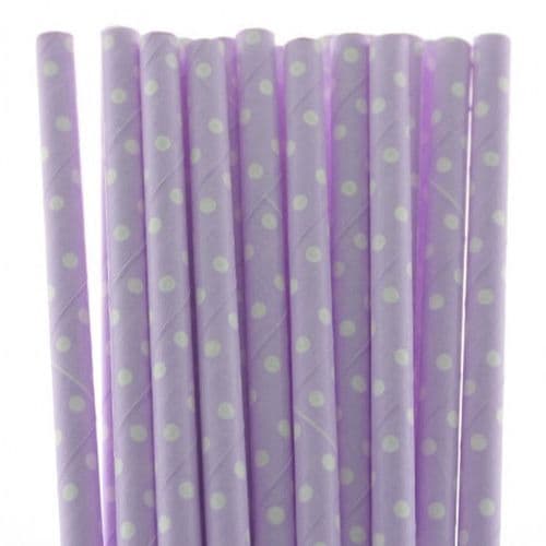 Χάρτινα Καλαμάκια Λιλά Πουά / Lilac Dots Paper Straws