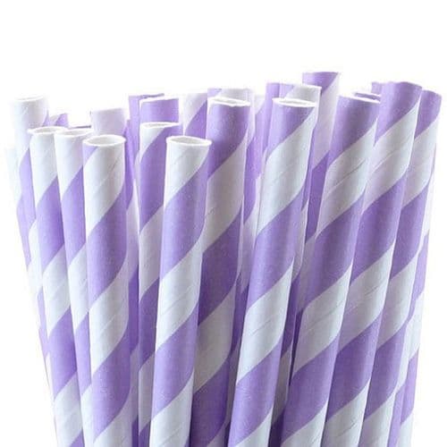 Χάρτινα Καλαμάκια Λιλά Ριγέ / Lilac Stripes Paper Straws