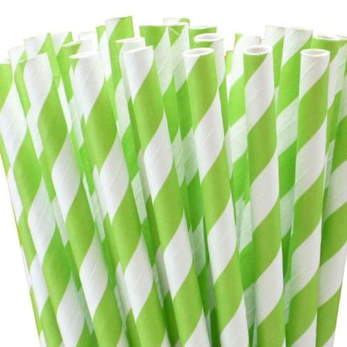 Χάρτινα Καλαμάκια Λαχανί Ριγέ / Lime Stripes Paper Straws