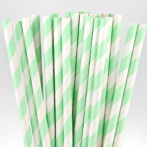 Χάρτινα Καλαμάκια Μίντ Ριγέ / Mint Stripes Paper Straws