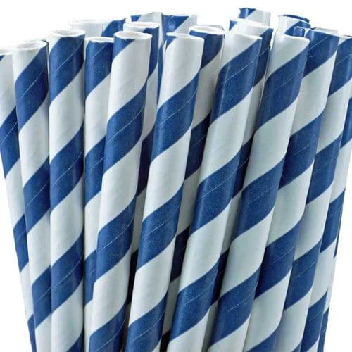 Χάρτινα Καλαμάκια Μπλε Ριγέ / Navy Blue Stripes Paper Straws