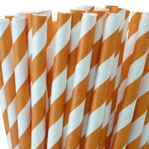 Χάρτινα Καλαμάκια Πορτοκαλί Ριγέ / Orange Stripes Paper Straws