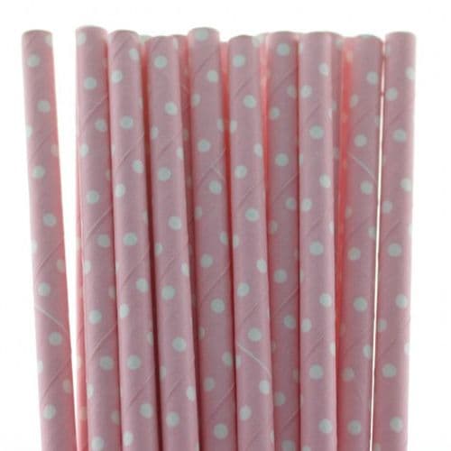 Χάρτινα Καλαμάκια Ροζ Πουά / Pink Dots Paper Straws