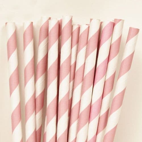Χάρτινα Καλαμάκια Ροζ Ριγέ / Pink Stripes Paper Straws