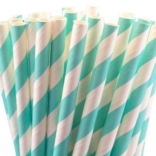 Χάρτινα Καλαμάκια Τιρκουάζ Ριγέ / Turqoise Stripes Paper Straws