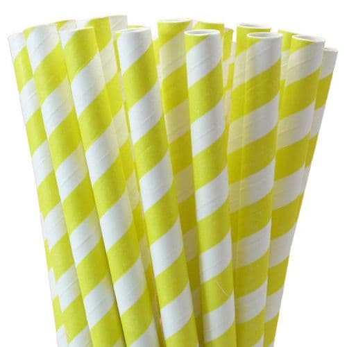 Χάρτινα Καλαμάκια Κίτρινο Ριγέ /  Yellow Stripes Paper Straws