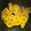 Bouquet of yellow gerberas, roses and a butterfly