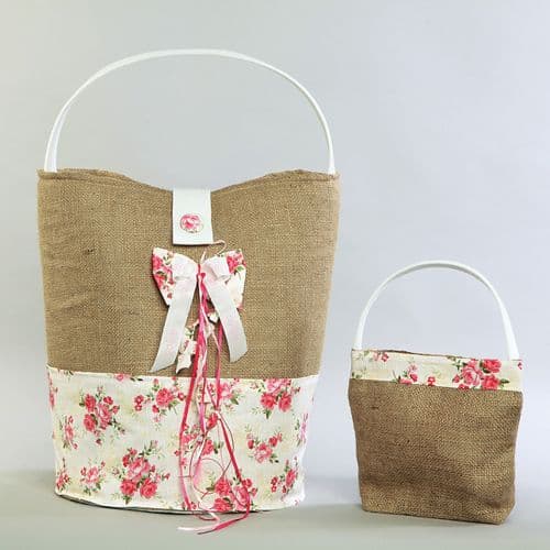 Christening bag / Changing mat burlap & cotton - Τσάντα βάπτισης / αλλαξιέρα λινό & λουλούδια