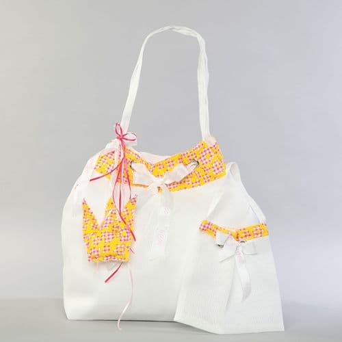 Christening bag from pleated taffeta with crown  / Τσάντα βάπτισης απο πλισέ ταφτά με κορώνα