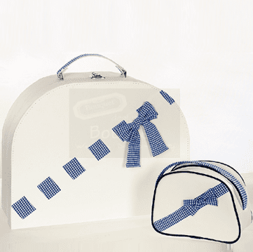Christening box blue ribbon Τσάντα βάπτισης με μπλέ κορδέλα