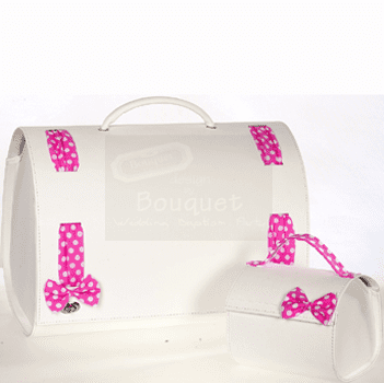 Christening box pink dots / τσάντα βάπτισης βαλίτσα ροζ πουά