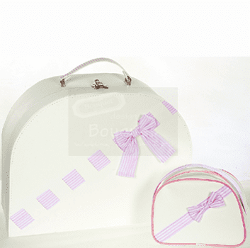 Christening box pink ribbon / τσάντα βάπτισης βαλίτσα με κορδέλα ροζ