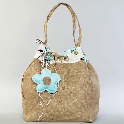 Christening burlap bag  / Τσάντα βάπτισης λινό με λουλούδι