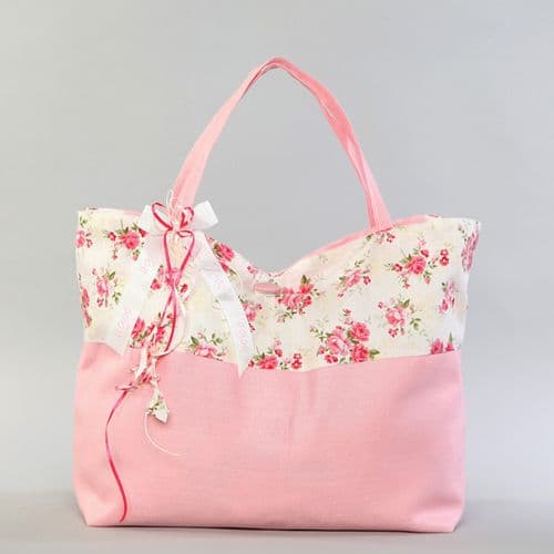 Christening cotton bag with flowers  / Βαμβακερή τσάντα βάπτισης με λουλουδάκια