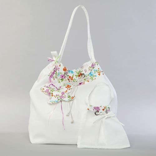 Christening pleated taffeta bag with flowers / Τσάντα βάπτισης απο πλισέ ταφτά με λουλουδάκια