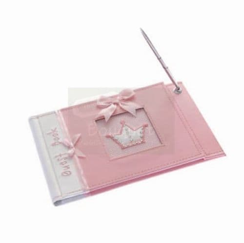 Pink Baptism guest book with pen / Ροζ Βιβλίο ευχών βάπτισης με στυλό