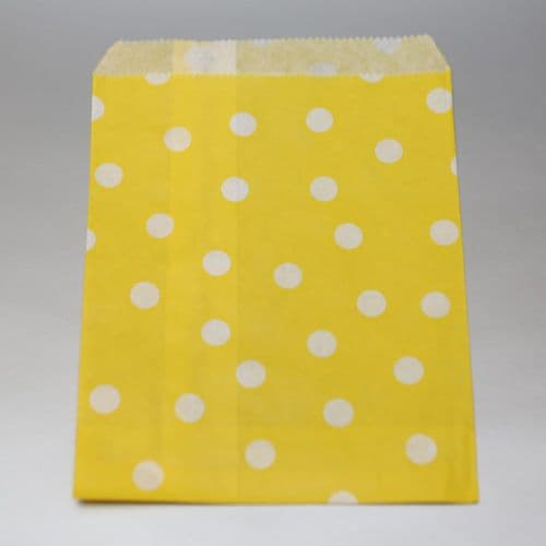 White dots yellow Party bitty bags Set of 25/ Άσπρο πουά κίτρινα χαρτινα σακουλακια Σετ των 25