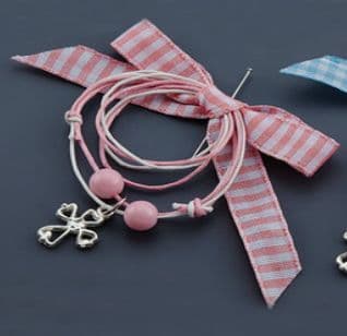 Witness pins with chequered ribbon 50pcs / Μαρτυρικά με καρό κορδέλα - Ροζ 50τμχ
