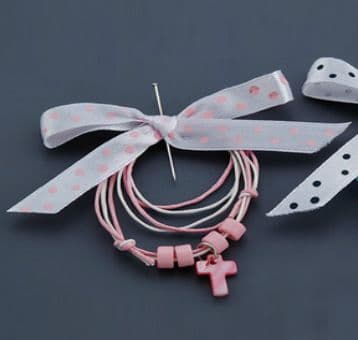 Witness pins with dotted ribbon 50pcs / Μαρτυρικά με πουά κορδέλα - Ροζ 50τμχ