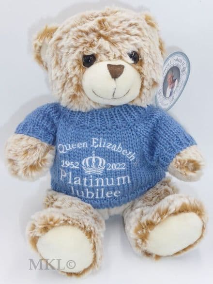 Commemorative Teddy Bear - HM The Queen's Platinum Jubilee (Pale Blue Jumper)