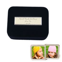 Photo Cufflinks and Engraved Luxury Velvet Cufflink Box