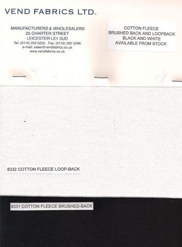 Swatch Card - 8331/8332 cotton sweatshirt fleece, brushed back & loopback
