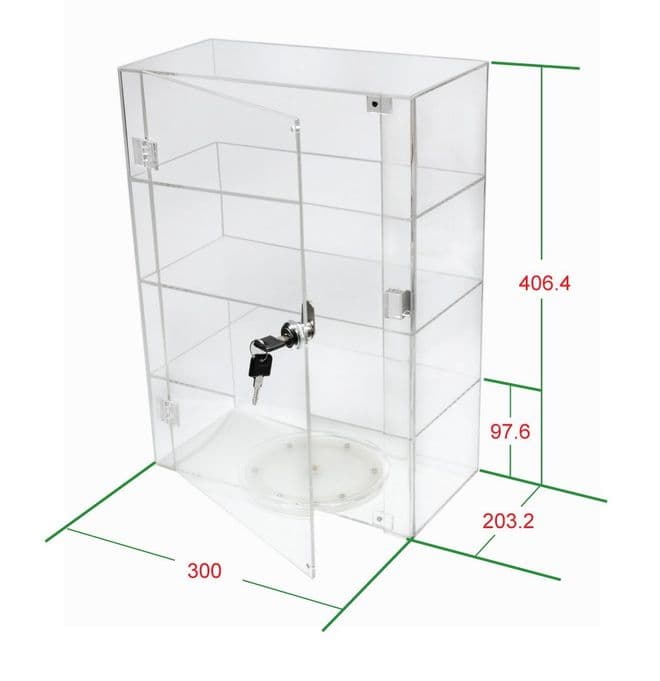 1 High Gloss Clear Acrylic Display Case with Front Door & Security Lock and Turntable DB089TT-8IN