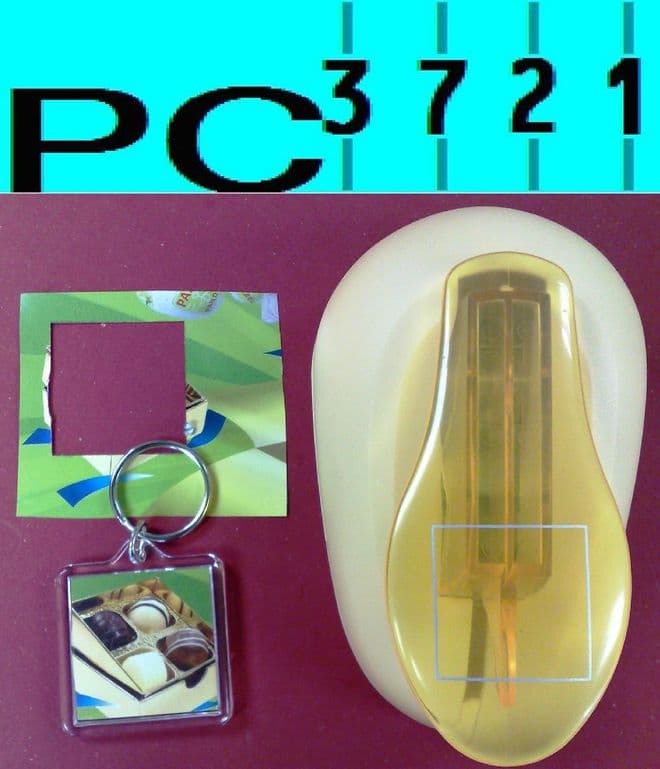 100 Blank Square Plastic Keyrings 33.5 x 33.5 mm Insert + Matching Photo Punch 9012PP